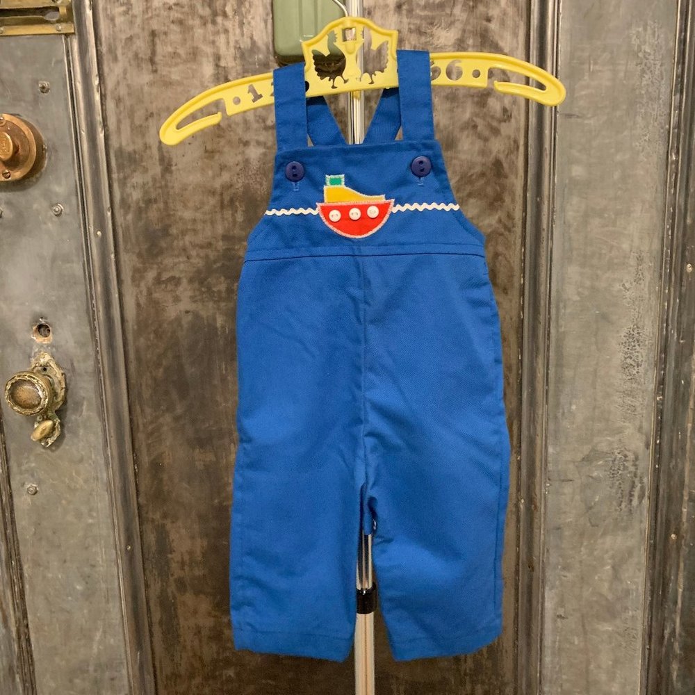 Vintage 70s 80s Healthtex blue overalls  with patchwork boat button bib full len